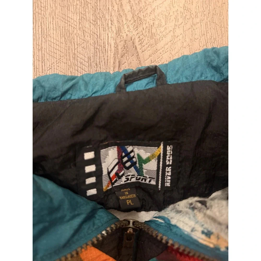 Vintage River Edge Sport Windbreaker Jacket Colorblock‎ Camo Teal Black PL